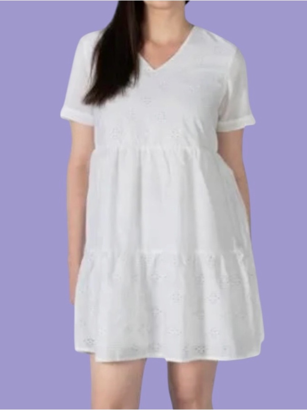 NWT White Eyelet Summer V Neck Fully Lined Dress. Size 4.